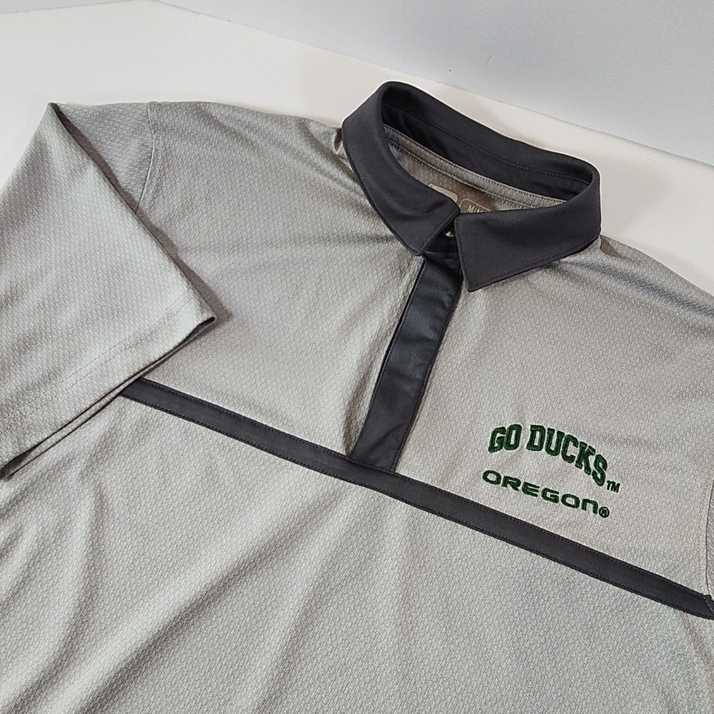 OREGON Ducks Mens M Russell Athletic Short Sleeve Gray Polyester Polo NCAA